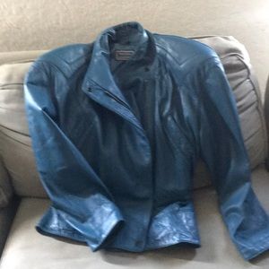 80’s  north beach leather jacket - teal - Size 5/6